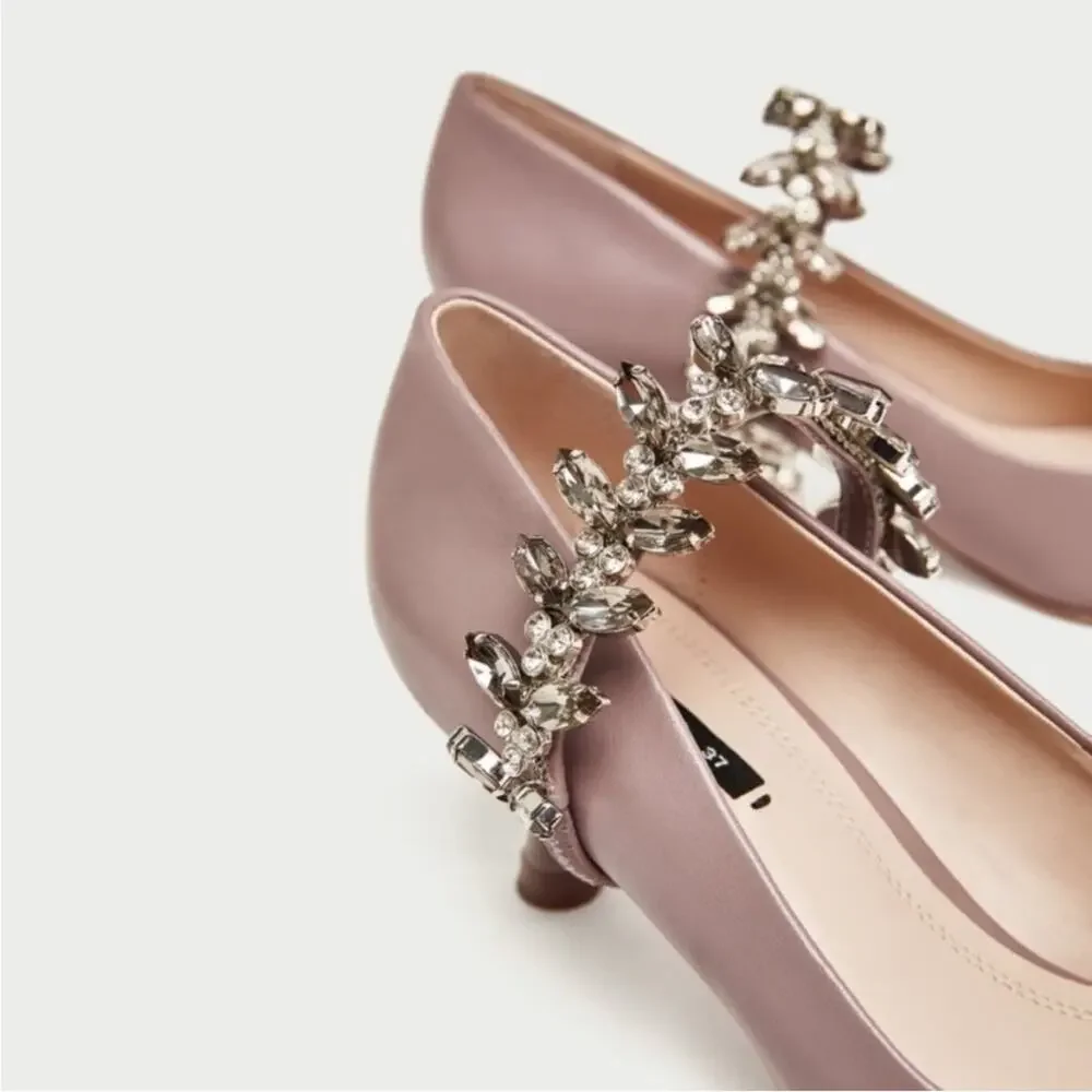 Zara Embellished Strap Pink Mid-Heel Pump